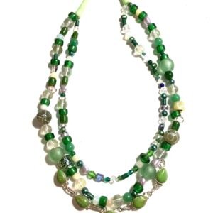 Double strand mixed green gems and glass beads
