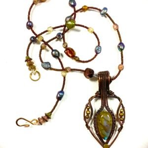 copper wrapped labradorite and pearls