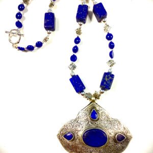 vintage inlaid lapis pendant