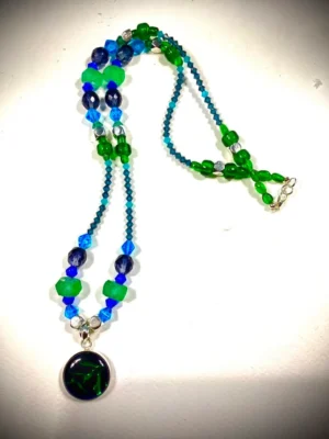 Australian Fire Opal 3 in Sterling with Czech glass beads