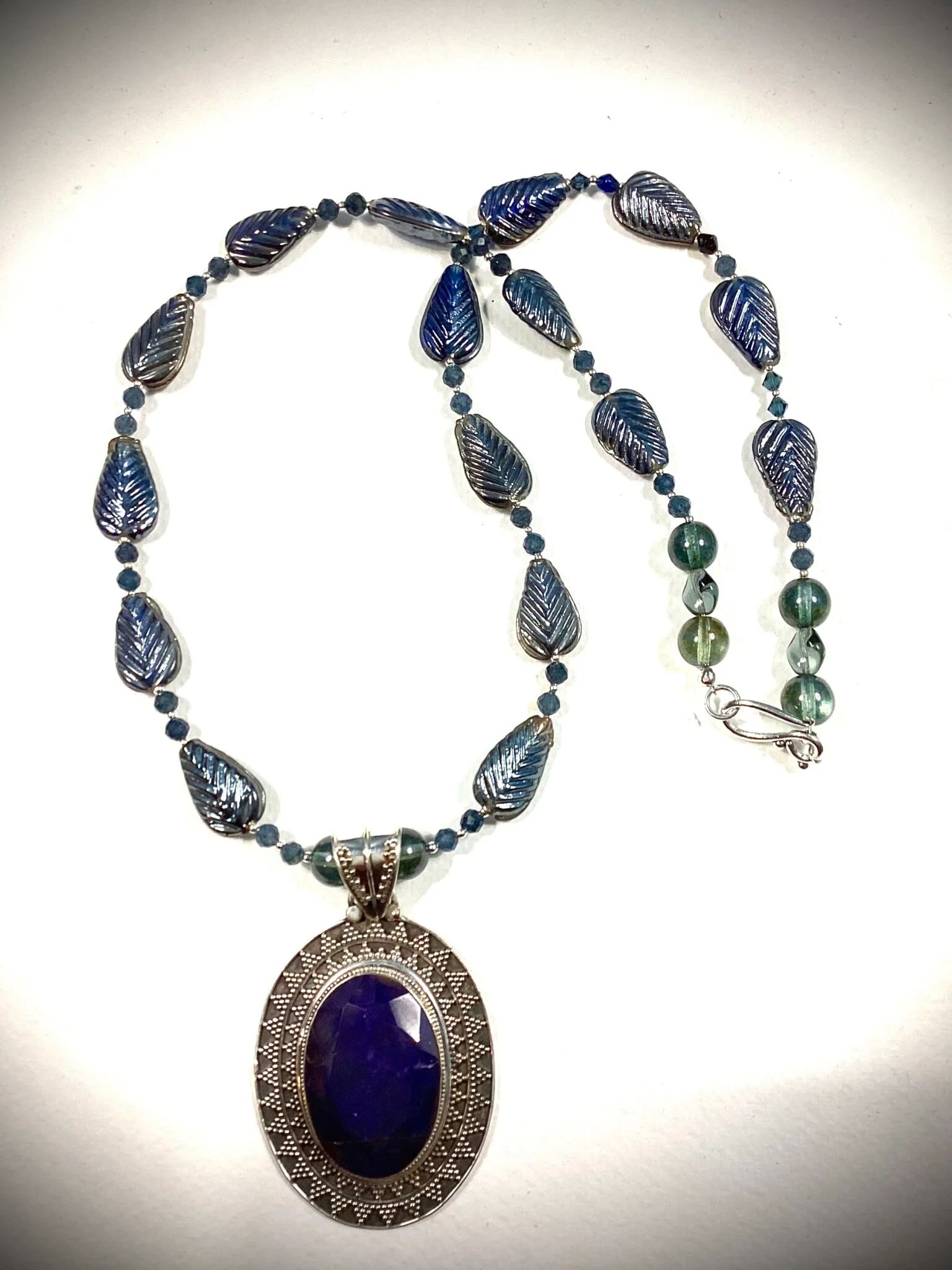Large Sapphire in Sterling with Faceted Sapphires